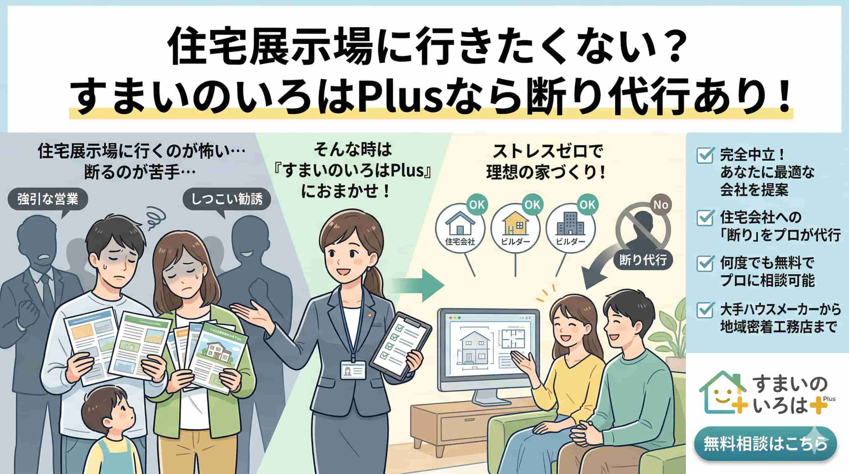 住宅展示場に行きたくない？すまいのいろはPlusなら断り代行も